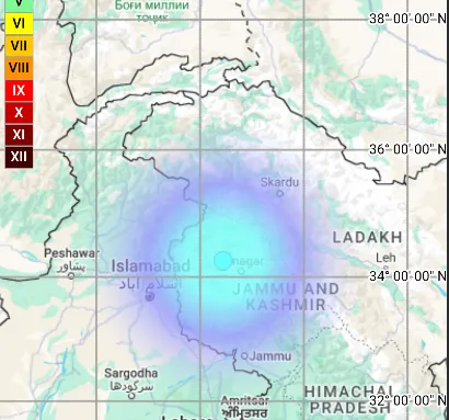 An earthquake centered in Baramulla hits Kashmir