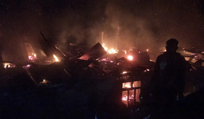 Three houses gutted in devastating midnight fire at Trigam Khari